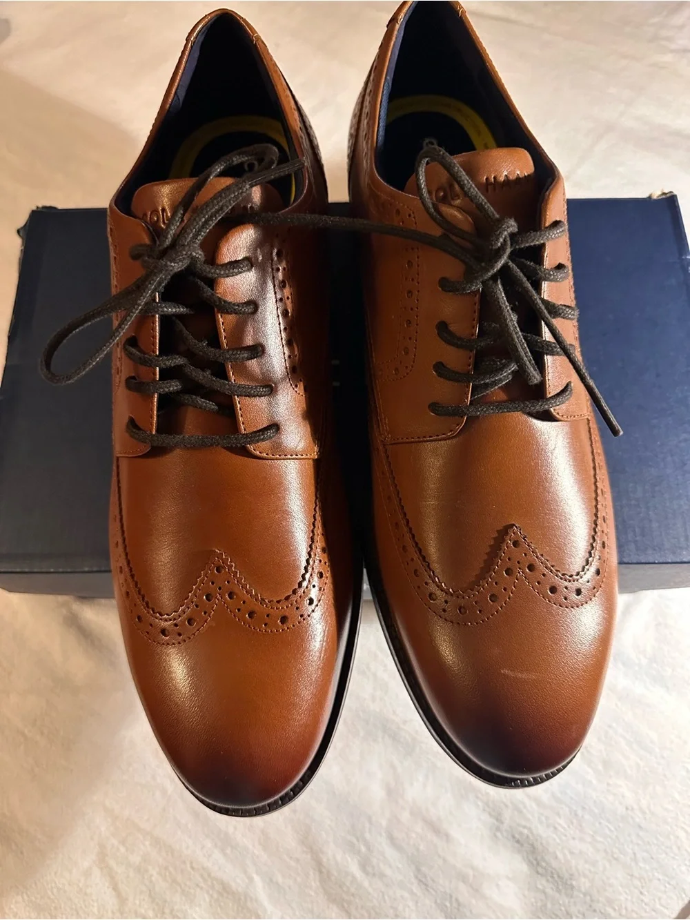 Cole Haan Men’s Brown Leather Wingtip Oxford with Navy Lining